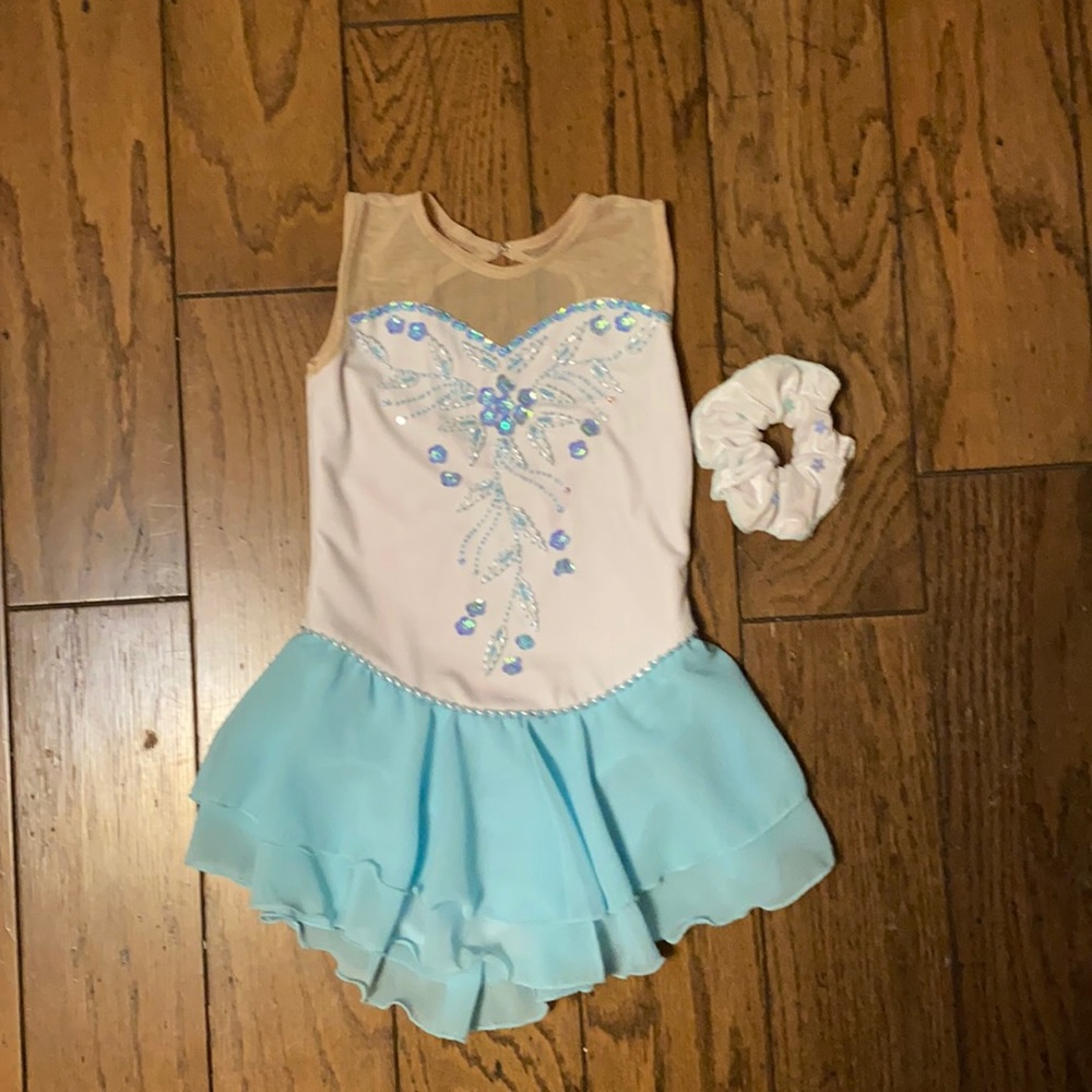 Blue white floral figure skating dress